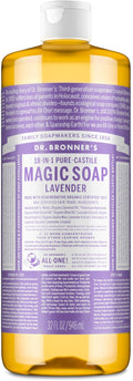 Dr. Bronner's - Pure-Castile Liquid Soap (Lavender, 32 ounce) - Made with Organic Oils, 18-in-1 Uses: Face, Body, Hair, Laundry, Pets and Dishes, Concentrated, Vegan, Non-GMO