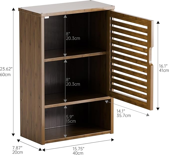 HITNET Medicine Cabinet, Wall Hanging Cabinet with Adjustable Shelf, Bathroom Storage Organizer Over The Toilet with Single Door and Open Bottom Shelf, Walnut