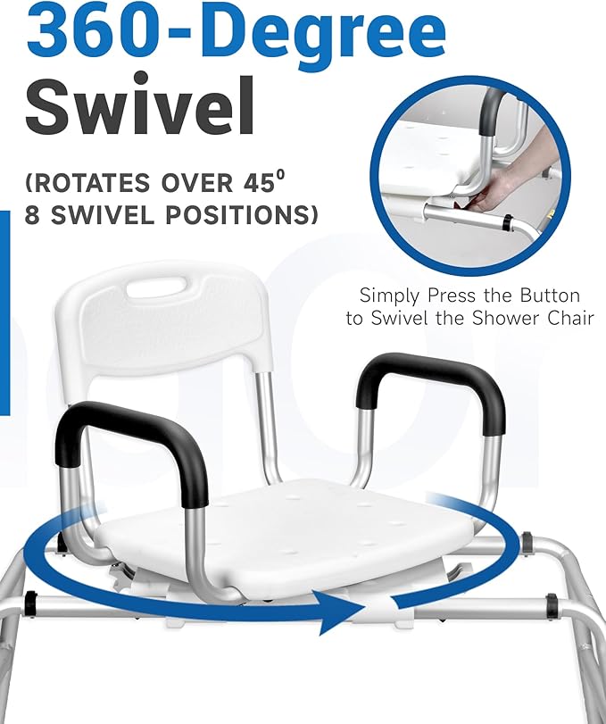 Sangohe Shower Chair for Inside Shower, Sliding Shower Chair, Tub Transfer Bench with 360⁰ Swivel Seat, Tub Transfer Benches for Bathtubs, Medical Shower Seat for Elderly and Disabled, 788B