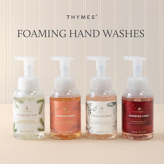 Thymes Foaming Hand Wash with Aloe & Glycerin - Foaming Hand Soap with Pump - Kitchen or Bathroom Decor - Pine Soap with Notes of Crisp Siberian Fir, Cedarwood & Sandalwood (Frasier Fir, 10.3 fl oz)