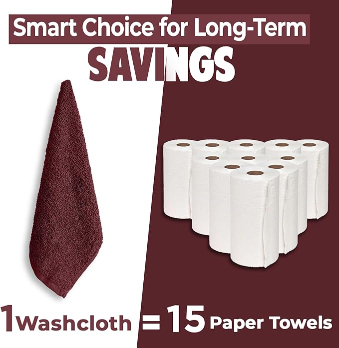 DAN RIVER 24 Pack Wash Cloths for Showering [12x12] - 100% Cotton Washcloths Premium Quality Flannel Face Cloths for Bathroom, Highly Absorbent and Soft Feel Wash Clothes, Pomegranate