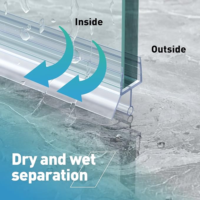 Shower Door Bottom Seal,2 PCS 3/8" X 36" Shower Door Sweep for 3/8 Inch Glass,Frameless Glass Door Seal Strip to Seal 11mm Gap,Stop Shower Leaks and Create a Water Barrier