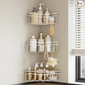 Chrome Shower Caddy Corner, 3-Pack Adhesive Shower Shelves for Inside Shower, Rustproof Bathroom Organizer Corner with Built-in Hooks, No Drilling Bathroom Storage for Bath Accessories