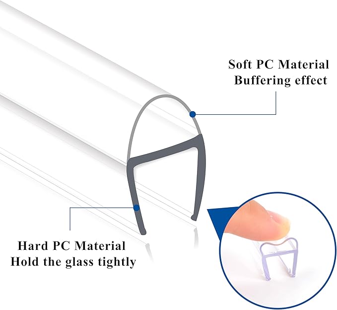 Frameless Shower Door Seal Strip 4 Pack x 39 Inch U for 3/8" Thick Glass Shower Door Side Seal Strip Bottom Seal Door Sweep Ultra Clear Polycarbonate, Stop Showers Leaks Create A Water Barrier