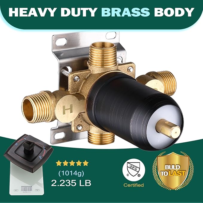 Oil Rubbed Bronze Shower Valve 2 Way Diverter with Single Handle Trim Kit, Dual-Function Pressure Balance Shower Faucet Control Kit Brass Rough-In 1/2" NPT Connection