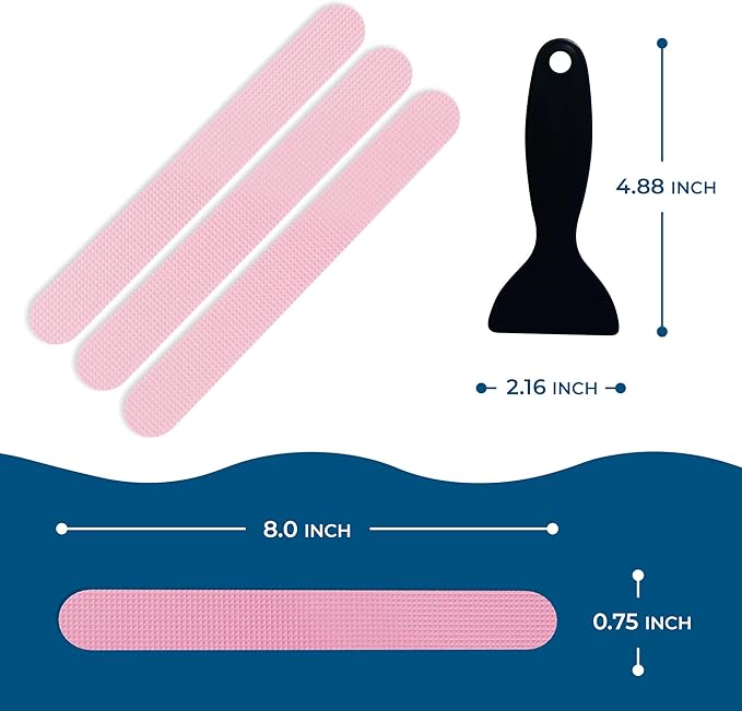 Anti-Slip Shower Stickers - Help Reduce Slipping in Bathtub & Shower, Pink Non-Slip Bath Strips, Strong Adhesive Bathtub Appliques Suitable for Homes with Kids, Adults & Seniors - 24 Pcs - Homergy