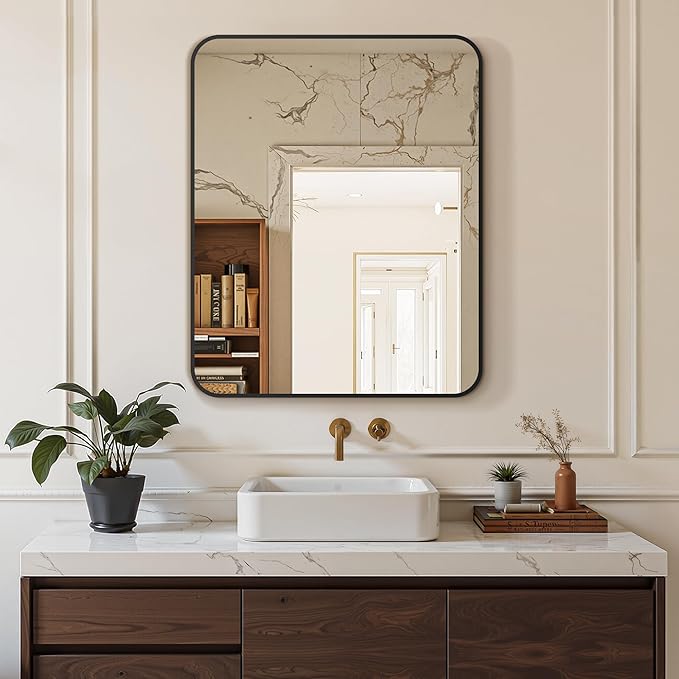 Delma Bathroom Vanity Mirror, Black Framed Bathroom Mirror for Over Sink, High-Definition Bathroom Mirror, Versatile Bathroom Vanity Mirror, Hangs Horizontally or Vertically(30x24, Black)