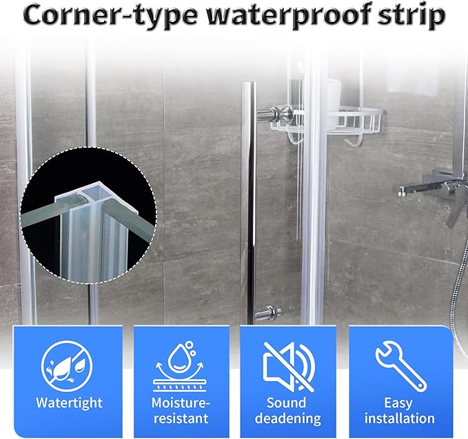 Shower Door Side Seal Strip,39 Inch Corner-Type Frameless Shower Door Seal, Corner-Type Shower Door Sweep for 1/4"(6mm) Thick Glass