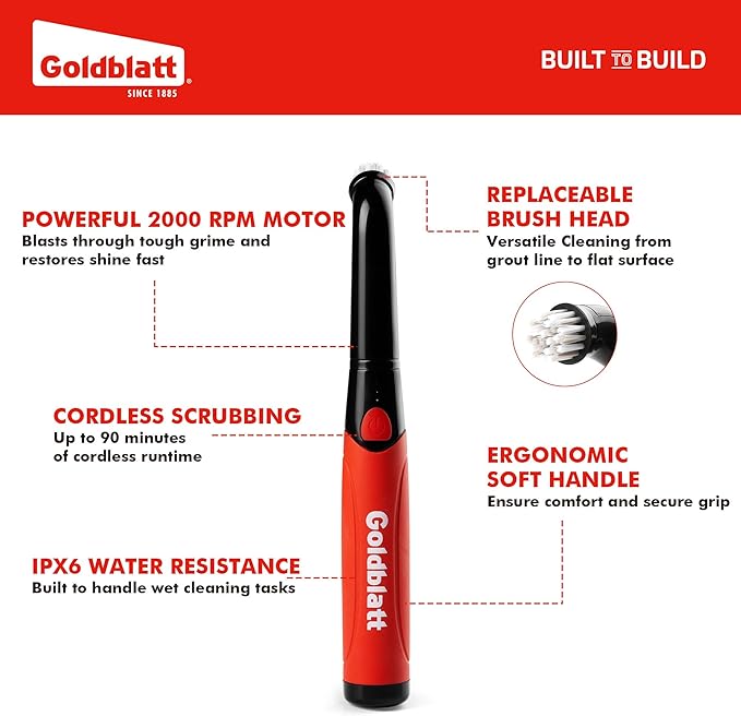 Goldblatt Electric Spin Scrubber Cordless, Power Scrubber with Battery Indicator Light, IPX6 Waterproof, Electric Cleaning Brush for Grout, Tile, Bathroom, Kitchen, Tub Cleaning