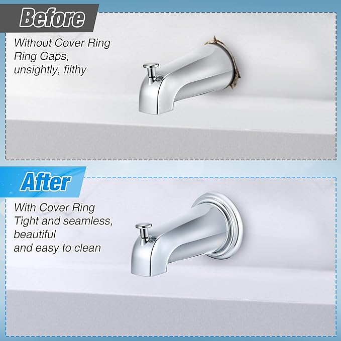Dreyoo Metal Tub Spout Cover Ring, Bathtub Spout Trim Plate Ring with 1 Pcs Foam Gasket, 1-1/2 Inch ID and 3-5/8 Inch OD(Chrome)