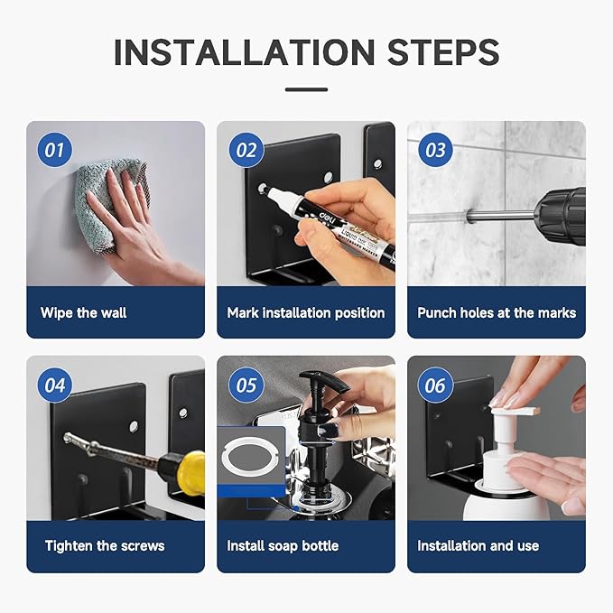 LEFTSTARER 4Pcs Soap Dispenser Wall Mount Bottle Holder, Shampoo Holder for Shower Wall, Shampoo Dispenser Holder for Bathroom Kitchen Toilet(4pcs Black)