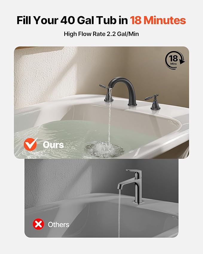 VEVOR Roman Tub Faucet, 3 Hole Waterfall Bathtub Faucet, Gooseneck Bath Tubs Faucets Set with 2 Handles, Roman Tub Faucets Deck Mount for Pet Washing, Adult Bathing, Bronze, Temperature Control