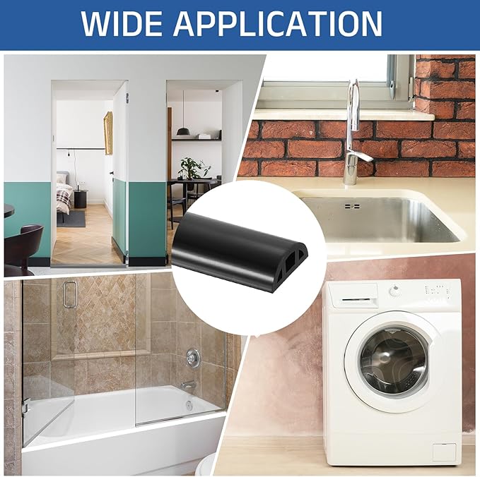 uxcell Shower Water Barrier, 39" Silicone Splash Guard Shower Water Stopper Retention System for Bathtub Sink Washing Machine Dry and Wet Separation, 1.18"W x 0.47"H, Black