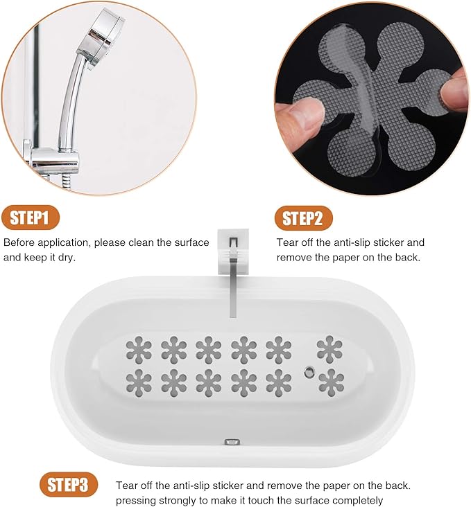 Bathtub Stickers Non-Slip, 12 PCS Grey Safety Shower Treads Adhesive Appliques with Premium Scraper