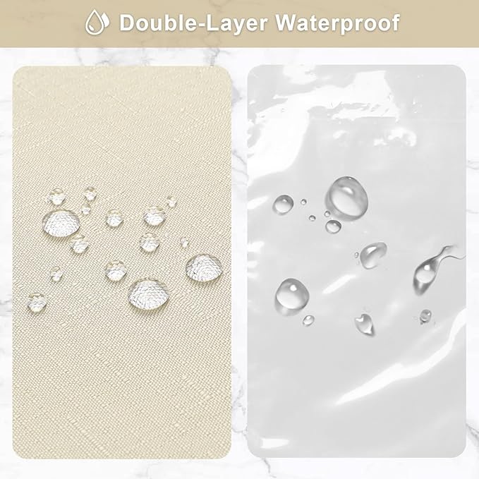 MitoVilla 3 in 1 Shower Curtain Set, Neutral Boho Farmhouse Linen Textured Bath Curtain and Clear PEVA Liner Set with 12 Double Sided Steel Hooks, Waterproof Fabric Hotel Bathroom Curtain - 72x72