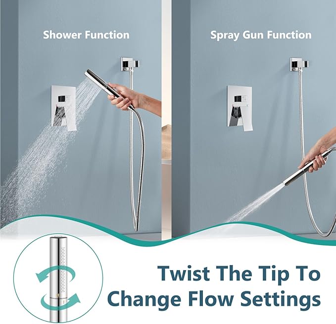 Aolemi Shower Faucet Set, High Pressure Shower System with 2-in-1 Handheld Sprayer, Wall Mount Fixture Combo with Rough-in Valve, 10 Inch Shower Head, Polish Chrome