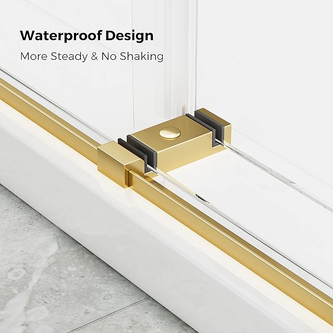 DELAVIN 56"-60" W x 75" H Frameless Shower Door, Double Sliding Shower Door, Glass Shower Door with 5/16" (8mm) Clear SGCC Tempered Glass, Explosion-Proof Film, Stainless Steel Hardware, Gold
