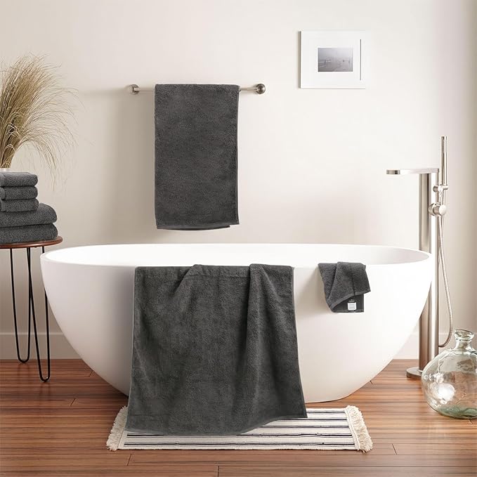 SEMAXE Bathroom Towel Set, 8-Piece Gray Cotton Towels with Loops – 2 Bath, 2 Hand, 4 Washcloths, Soft, Absorbent & Durable