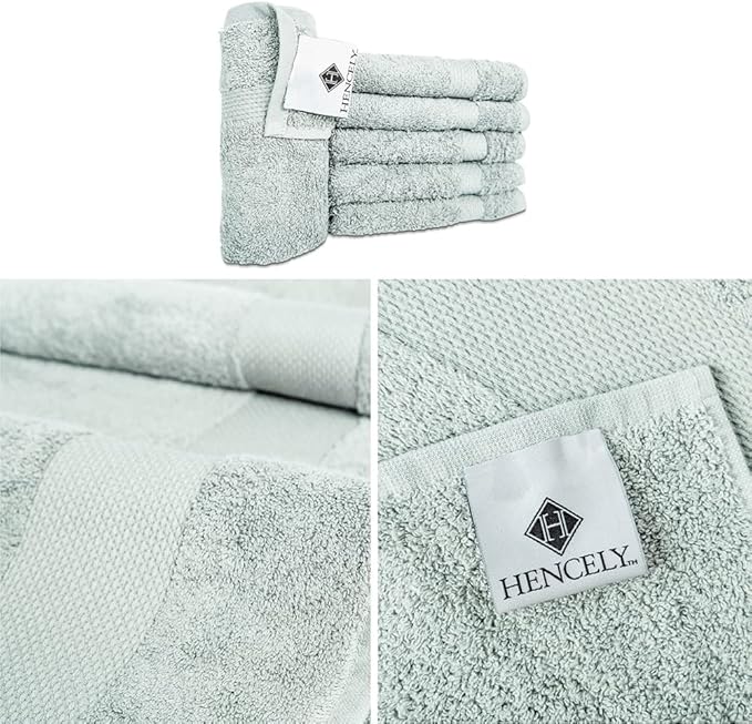 Hencely Premium 6-Pack Washcloths 12x12 Inches Soft Turkish Cotton High Absorbent and Quick Dry Dishtowel for Kitchen and Bath (Wash Cloth 6 Pack, Light Green)