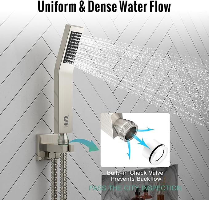 SR SUN RISE 16 Inches Brushed Nickel Shower System Bathroom Luxury Rain Mixer Shower Combo Set Ceiling Mounted Rainfall Shower Head Faucet (Contain Shower Faucet Rough-In Valve Body and Trim)