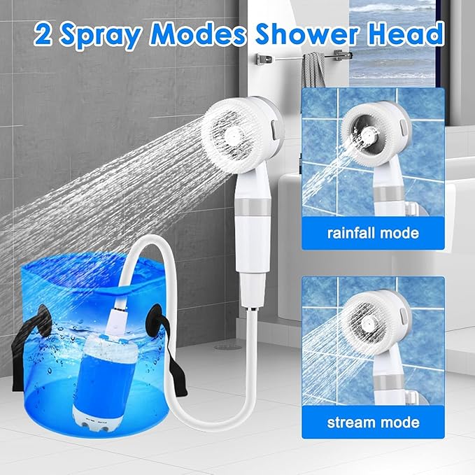 Portable Camping Shower Pump -Rechargeable Outdoor Shower Head Sprayer, Perfect for Camping, Hiking, Travel, Car Washing & Pet Cleaning