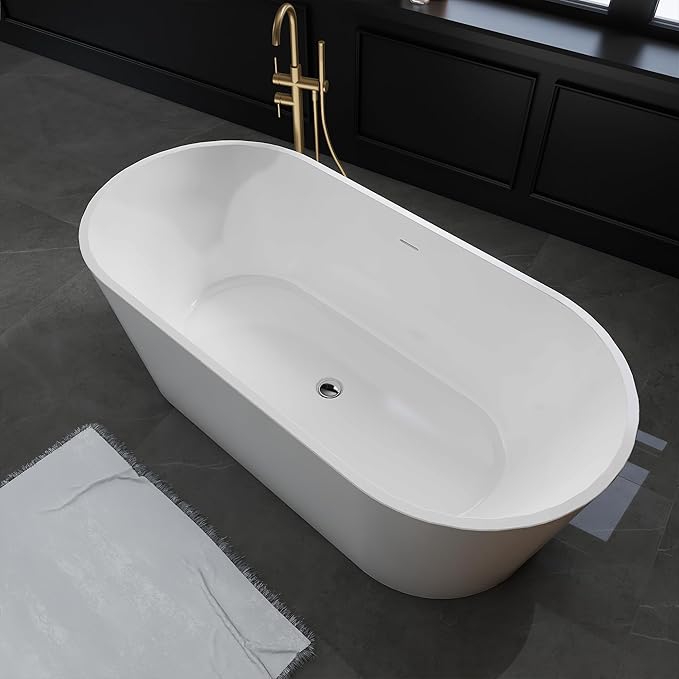 67" Acrylic Freestanding Bathtubs, Stand Alone Tub, Soaking Tubs for Bathroom, Integrated Overflow and Drain, cUPC Certified, Gloss White