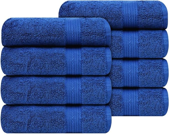 Ample Decor Hand Towel 18 X 28 Inch Set of 8 600 GSM 100% Cotton, Soft Absorbent Thick Durable Premium Quality, for Hotel, Bathroom, Spa, Daily Use, Gym - Navy Blue