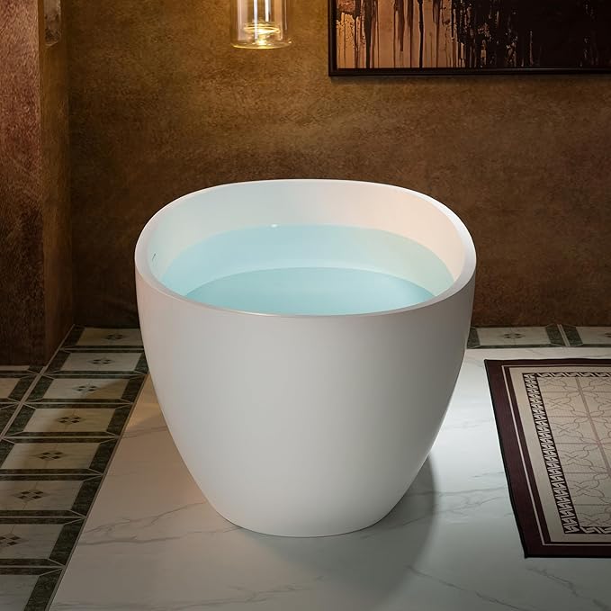 WOODBRIDGE 55 in. x 30.75 in. Stone Resin Luxury Contemporary Solid Surface Freestanding Bathtub in Matte White