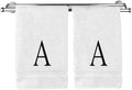 Monogrammed Hand Towel, Personalized Initial Gift, Extra Absorbent 100% Turkish Cotton - Soft Terry Finish - Set of 2 - Black Block Initial A - Embroidered on White Towels