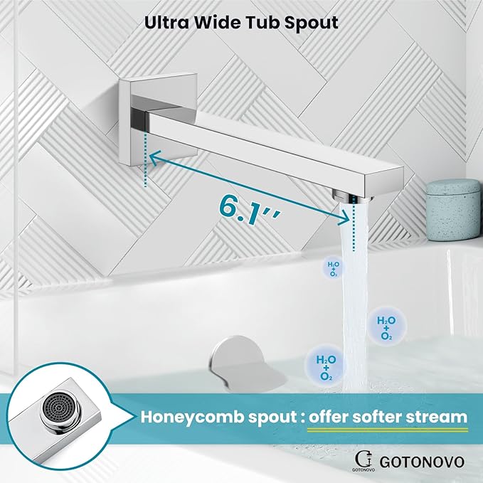 gotonovo Shower System with Tub Spout Wall Mounted Rain Shower Head and Handle Combo Shower Faucet Set with Valve, 10 Inch, Polish Chrome