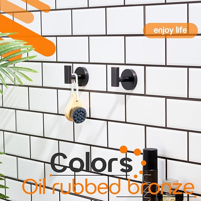 Robe Hook Bath Towel Hooks Stainless Steel Wall Hooks for Bathroom Kitchen Closet Garage Door Hanger Oil Rubbed Bronze 2 Pack, AN1001ORB-P2