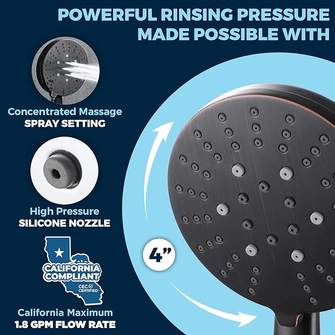 HammerHead Showers® Solid METAL 3-Spray Handheld Shower Head with Long Hose and Holder OIL RUBBED BRONZE - WIDE MASSAGE and MIST Sprays - 1.8 GPM Low Flow Handheld Showerhead -Water Saving Shower Head