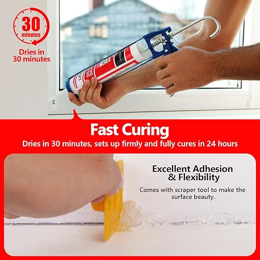 Clear Advanced Silicone Caulk & Sealant, 10Oz Cartridge, 100% Waterproof RTV Silicone Sealant for Kitchen and Bathroom, Shower, Toilet, Sink, Window and Door, Shrink & Crack Proof, 12 Pack