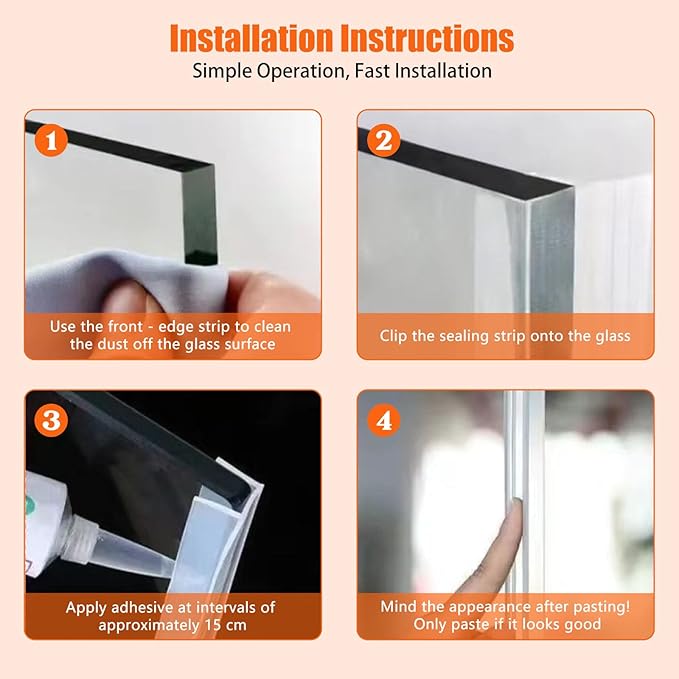 Frameless Soft Shower Door Sweep Seal Drip Rail, Glass Shower Silicone Door Seal Strip,Weatherproof Silicone Seal Fit for Glass (F Type, 6mm (1/4"))