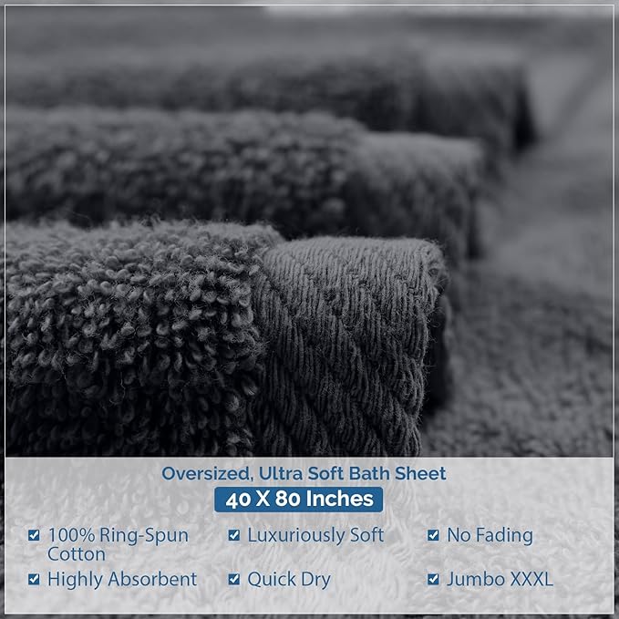 DAN RIVER Pack of 1 Bath Sheet 40x80 Inches, Extra Large Bath Towels Oversized, Absorbent Cotton Towels for Bathroom - Dark Gray