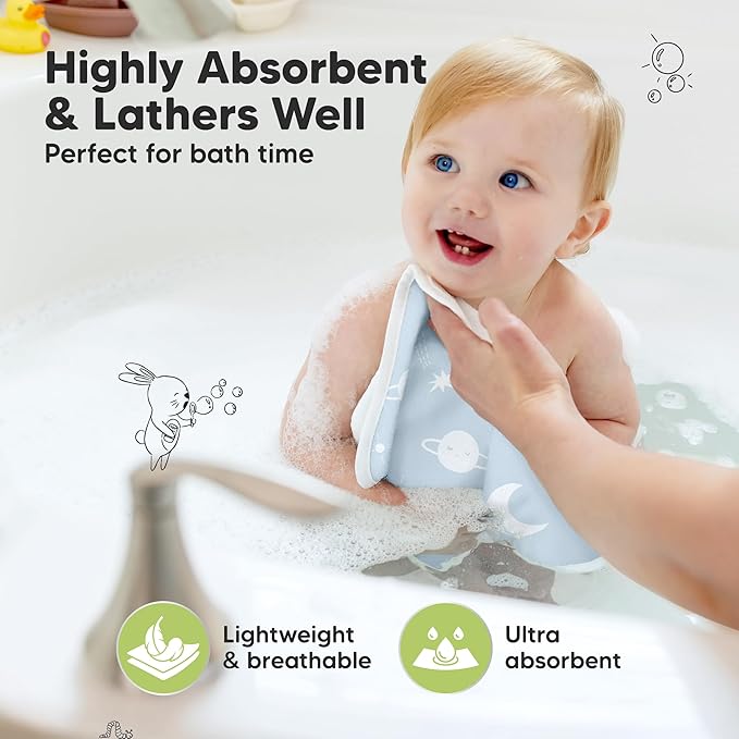 6-Pack Cotton Baby Washcloths for Newborn - Organic Cotton Muslin Soft Wash Cloths for Babies,Infant,Kids,Toddler Towels for Boy,Girl,Super Absorbent Face Cloths,Scratch-free Baby Rags (Constellation)