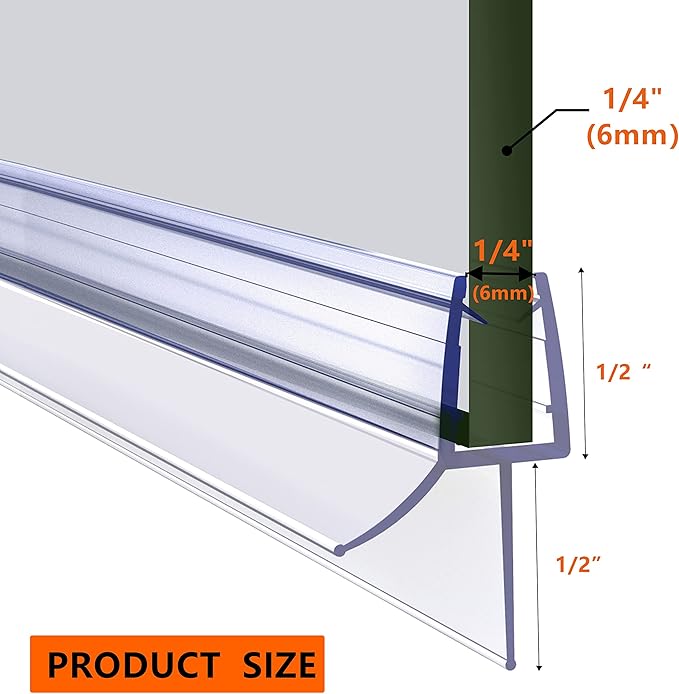 Frameless Shower Door Bottom Seal 2-Pack Think 1/4"(6mm) Long 36''(914mm) Shower Door Sweep to Create a Water Barrier Shower Door Seal Strip Design to Stop Leaks