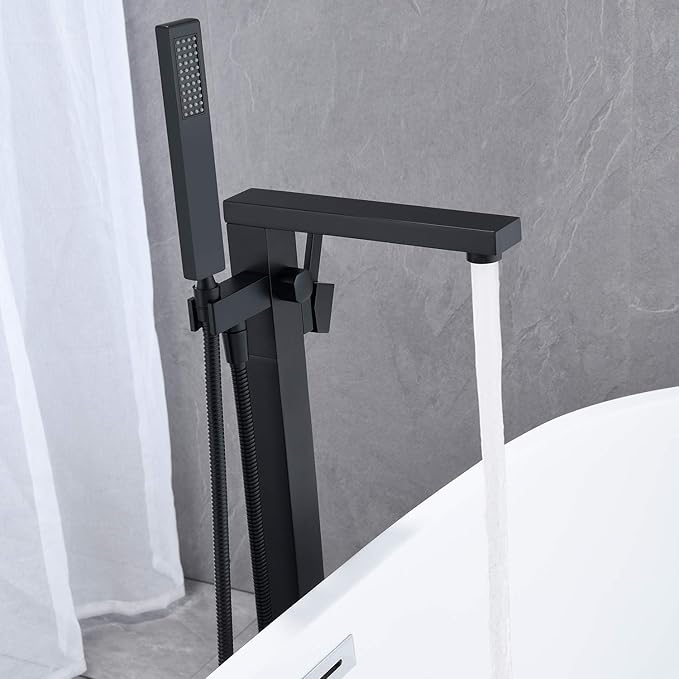 Freestanding Bathtub Faucet Tub Filler Black Floor Mount Bathroom Faucets Brass Single Handle with Hand Shower