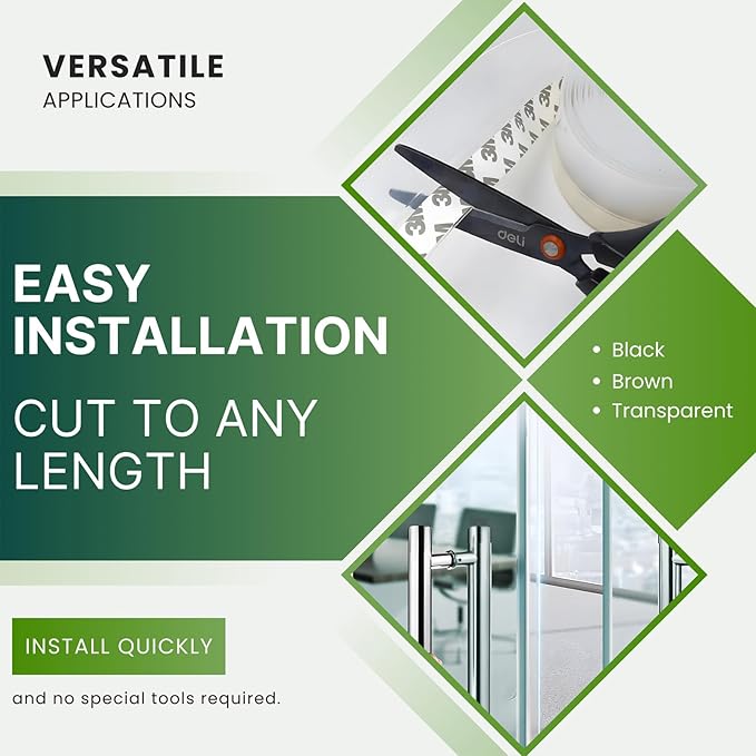 Door Weather Stripping Seal Strip, Door Draft Stopper for Door Frame, Window, Shower Door Bottom Seal, Strong Adhesive Silicone Weather Stripping for Weatherproofing and Noise Reduction, Black