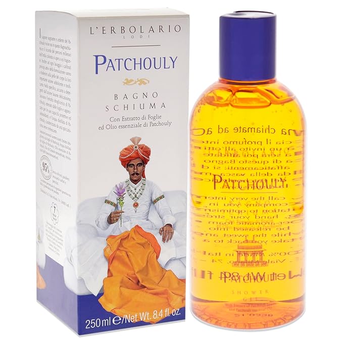 L'Erbolario Shower Gel - Protecting Body Soap with Essential Oil, Sunflower Oil - Body Wash for a Gentle Cleanse and Skin Toning - Patchouli - 8.4 oz