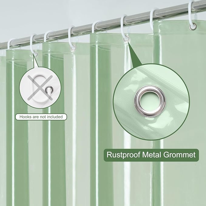 UFRIDAY Green Clear Shower Curtain Liner 72 x 72 inches,Pastic Standard Shower Curtain Liner 12 Rust Resistant Metal Grommets, 5 Weighted Magnet Hem,Mint, Green