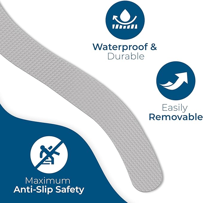 Anti-Slip Shower Stickers - Help Reduce Slipping in Bathtub & Shower, Gray Non-Slip Bath Strips, Strong Adhesive Bathtub Appliques Suitable for Homes with Kids, Adults & Seniors - 24 Pcs - Homergy