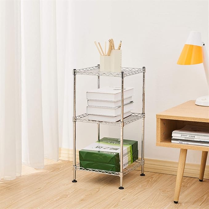 3 Tier Storage Racks Shelving, Heavy Steel Pantry Shelves, Adjustable Wire Shelving Rack, Suitable for Garage, Kitchen, Bathroom, Office, 12" W x 12" D x 24" H, Chrome