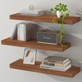 SAUMONIERES Floating Wall Shelves for Bedroom Bathroom Wall Mounted Solid Wood Shelf 24 Inch Set of 3, Walnut Floating Shelves