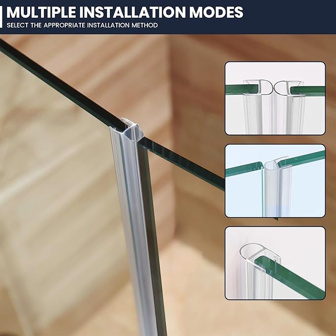 Shower Glass Door Side Seal, 2PCS 78 Inch Ultra Clear U-Shape PVC Seal Strip, for 1/4"(6mm) Thick Frameless Glass Door, to Stop Water Leakage