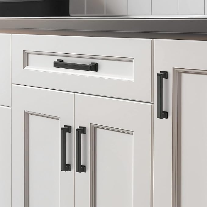 Ravinte Hardware 25 Pack Matte Black Cabinet Pulls, 3-3/4 Inch (96mm) Hole Center Zinc Alloy Drawer Handles for Kitchen Cabinets, Cupboards, Dressers, Square Solid Metal Hardware