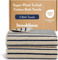 Brooklinen Super-Plush Turkish Cotton Bath Towels - Set of 2 - Cotton, 820 GSM, Highly Absorbent, Machine Washable, Perfect for Home & Bathroom (30" x 58", Striped Navy)