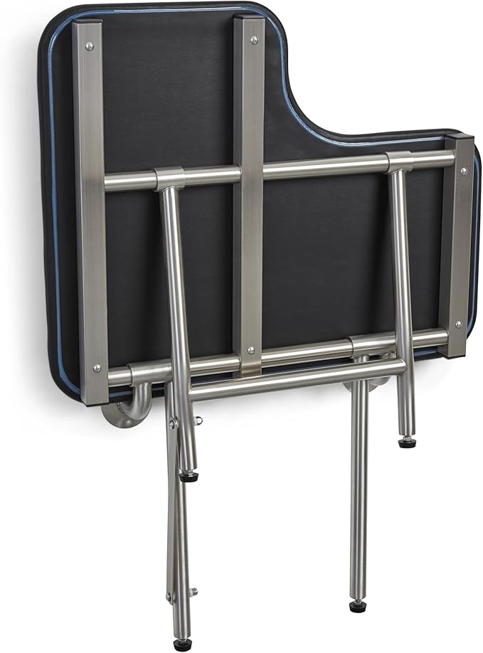 32" x 22.5" Black Padded Wall Mount Folding Right-Handed Transfer Bench Shower Seat with Legs, ADA Compliant