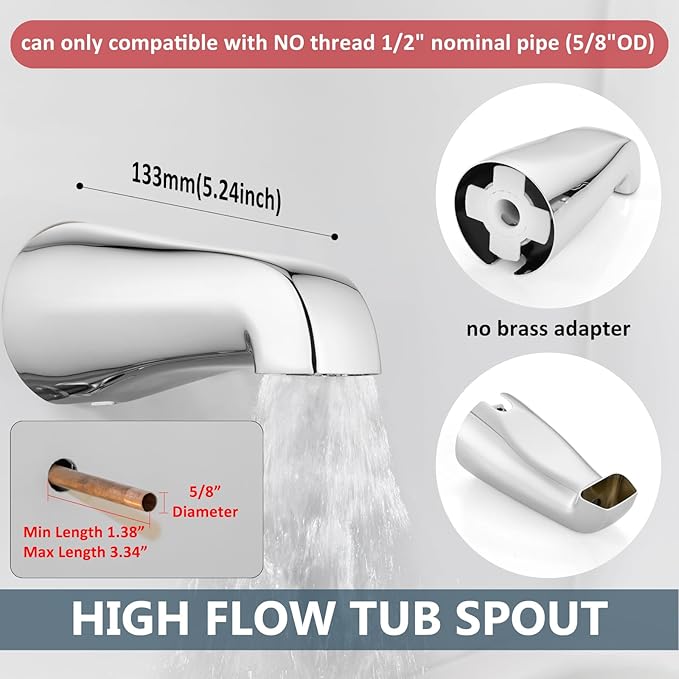 Aolemi 3 Handles Tub Shower Faucet Set with Valve Bathtub Combo Set Shower System Complete Trim Kit Wall Mounted Polish Chrome