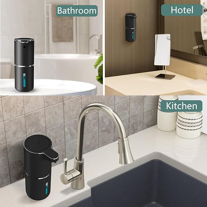 2Pack Automatic Soap Dispenser Touchless Foaming Soap Dispenser USB Rechargeable Dispenser Electric Wall Mounted Dispenser Pump for Bathroom Kitchen Dish Soap(Black)